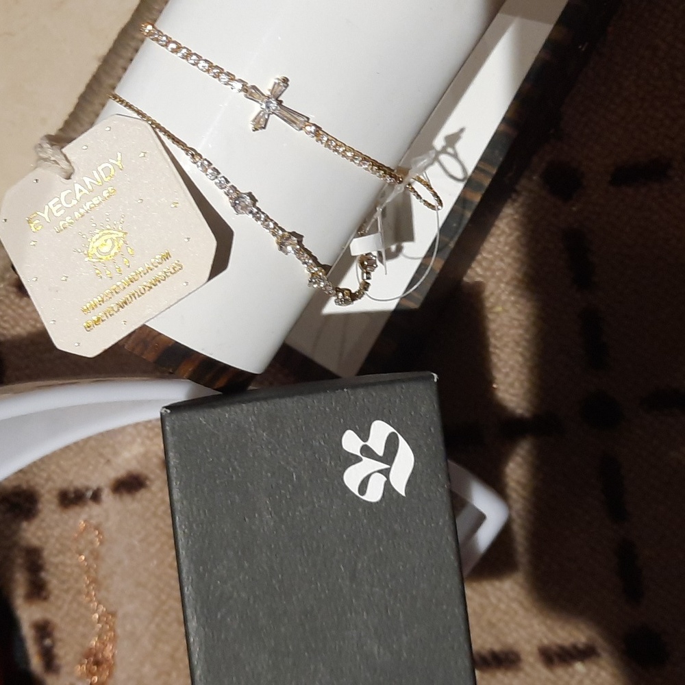 NWT LOT 2 GENUINE SOLID 14K YELLOW GOLD OVER STAINLESS CZ TENNIS BOLO BRACELETS